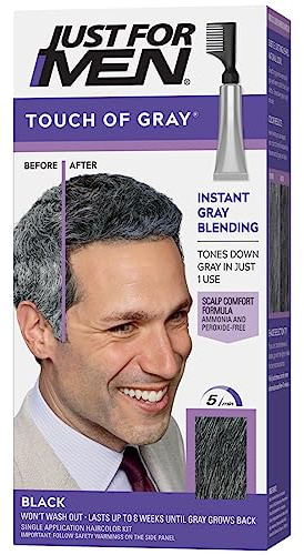 Just For Men Touch of Gray, Mens Hair Color Kit with Comb Applicator for Easy Application, Great for a Salt and Pepper Look - Black, T-55, Pack of 1