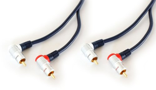 1.5m 2 RCA/PHONO Right Angled Male Cable/Lead - Audio Interconnect 90 Degree Amp - Loops