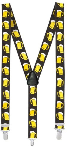 Boland - Hosenträger, 1 Stück, Elasthan, Gummi, Metallschließe, Lederpatch, Suspenders, Motiv, Verkleidung, Kostüm, Mottoparty, Karneval