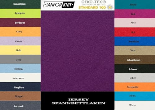 EXKLUSIV HEIMTEXTIL Jersey Spannbettlaken 200 x 220 cm 100% Baumwolle Öko - Tex Zertifiziert, Markenqualität, Matratzenhöhe bis 35 cm, Lila