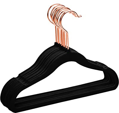 MIZGI Premium Kids Velvet Hangers (Pack of 50) mit Kupfer/Rose Gold Haken, Platzsparend Ultra Dünn, rutschfest, für Kinderkleider, Schwarz, Texturiert, Kunststoff/Nylon