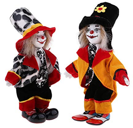 Fenteer 2 Mini Halloween Clown Kostüm Porzellanpuppe Im Bunten Kostüm Dekofiguren Geburtstagsgeschenk, #1