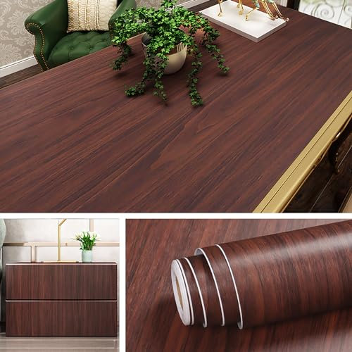 Livelynine 40CMx5M Klebefolie Holzoptik Dunkel Möbelfolie Holz Nussbaum Selbstklebende Holzfolie Für Möbel Arbeitsplatten Tisch Schrank Treppe Küchenschränke Fliesen Küche Fensterbank Folie Wasserfest