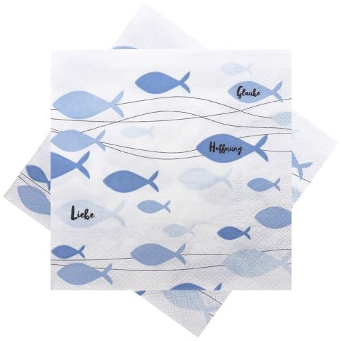 Unbekannt Servietten Fisch Blau Glaube Liebe Hoffnung Tischdeko Kommunion Konfirmation 20 Stück