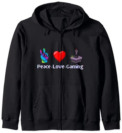 Peace Love Gaming Old School 8 Bit Console Gamer Felpa con Cappuccio