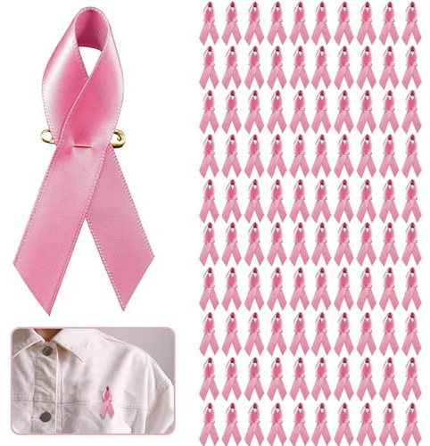 Lot de 100 Octobre Rose Broches Ruban Rose Pins avec Épingle Sensibilisation Cancer du Sein en Satin Pin's Decoration Vitrine Accessoire de Soutien et Sensibilisation pour Vêtements et Sac