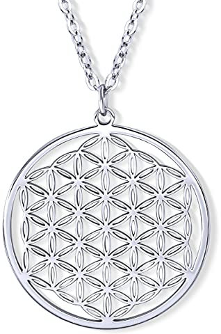 VIASOUL® Halskette Blume des Lebens I Lebensblume Kette für Damen I Flower of Life Anhänger I Mit 585er Gold überzogen I Die Original Blumen Kette (Silber)