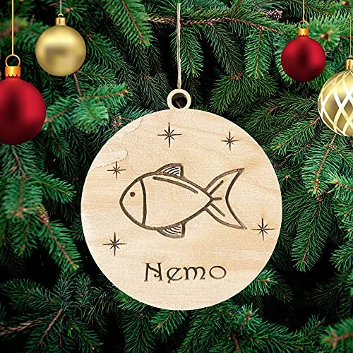Personalisierte Fisch Weihnachtsbaumschmuck Haustier Christbaumschmuck mit Fisch Namen Weihnachtsdeko Ornament Weihnachtsdeko aus Holz Weihnachtsbaum Deko Weihnachtsdekoration Ornament Holz