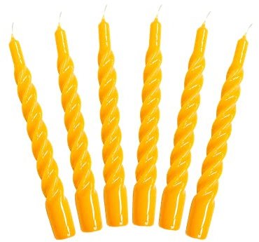 Candles with a Twist®, Stabkerzen gedreht, Hergestellt in Italien, 25 Farben verfügbar, Tafelkerzen lackiert, Spiralkerzen lange Brenndauer 5 Stunden, Kerzen Deko, 6 Stück, 2,2 x 21cm (Gelb)
