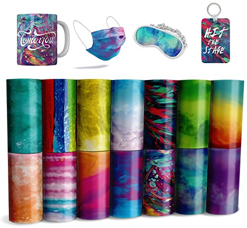 Watercolor Transfer Sheets, 14 Pcs 4.5x12 Pre-ed Sublimation Paper for DIY T- Shirts, Mug Heat Press, Coaster Blank