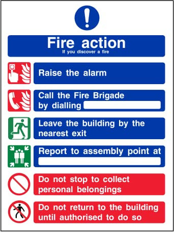 Landlord Direct Supplies General Fire Action 6 Message Sign - Portrait - 150mm x 200mm (Self Adhesive Vinyl)