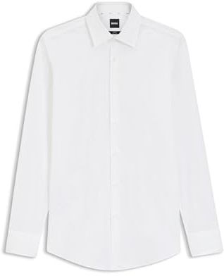 BOSS Herren H-HANK-C1-214 Slim-Fit Hemd aus elastischer Baumwoll-Popeline mit bügelleichtem Finish