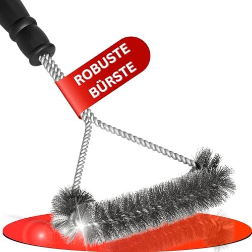 Elasto - Grill Bürste Clean mit strapazierfähigen Edelstahlborsten I Grillbürste Edelstahl dreieckige Bürstenform I rostfreie Drahtbürste mit Kunststoffgriff I Grillreiniger Bürste schwarz/Silber