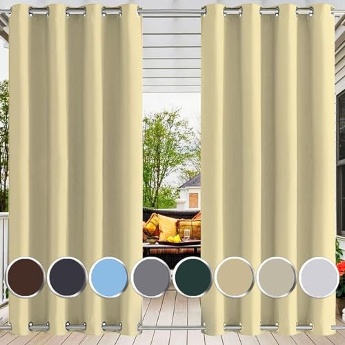 Ufamiluk Rideau pergola extérieur imperméable avec Double oeillet Anti Froid Anti Chaleur Rideau pergola extérieur Impermeable pour pergola extérieur Balcon Cour Porche Beige 180x200cm (BxH 1 pièce)
