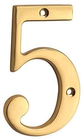 HASWARE 12 cm Numero civico moderno in ottone lucido, elegante, numeri di porta, cartello stradale, cifre dell'indirizzo della casa (5, Laiton)