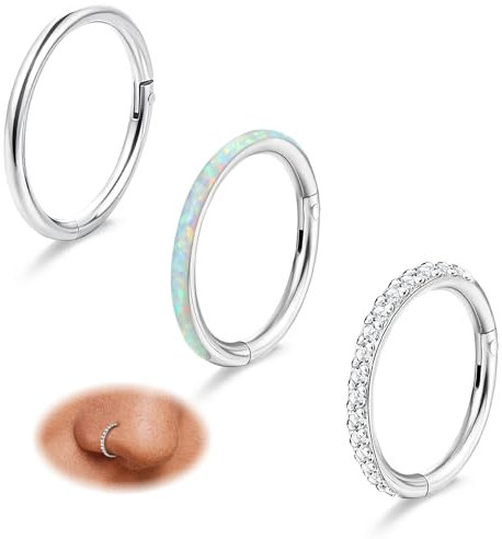 Diamday 3 Stück G23 Titan Nasenring Hoops für Frauen Scharnier 18G Septum Ring CZ Clicker Segment Septum Lippe Nase Ohr Augenbraue Tragus Hoop Helix Knorpel Conch Rook Daith Piercing Schmuck 10MM