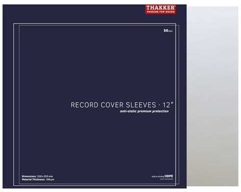 THAKKER Record Cover Sleeves 12 - 50 antistatische Außenhüllen | extra starker Premium-Schutz für alle 12 Zoll Schallplattencover/LPs & Maxis | säurefreie Sammlerqualität | 100µm HDPE | 320mm x 325mm