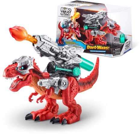 ROBO ALIVE Dino Wars Mega-Rex von ZURU, Dinosaur Battle, Jungen 4-8, realistisches Laufen, Gaint T-Rex mit Rüstung und Kampfwaffen, elektronischer Spielzeug-Dinosaurier, 30 cm (T-Rex)