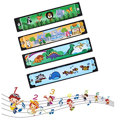 TSLRSA Mundharmonika für Kinder - Chromatische Mundharmonika,16 Loch Mundharmonika C-Dur,Mundharmonika Diatonisch,Harmonika,Speedy Armonica,Sehr Geeignet für Anfänger, Kinder, Studenten(4 Stück)