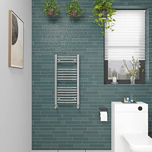 NRG Curved Chrome Bathroom Heated Towel Rail Radiator Central Heating Ladder Rad Warmer 800x400mm