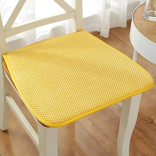 Reine Farbe Stuhlkissen Sitzkissen mit Haltebändern, Cord Sitzauflage für Innen, Anti-Rutsch, Keine Füllung, D Form Dicke 1cm,Gelb,45x43cm