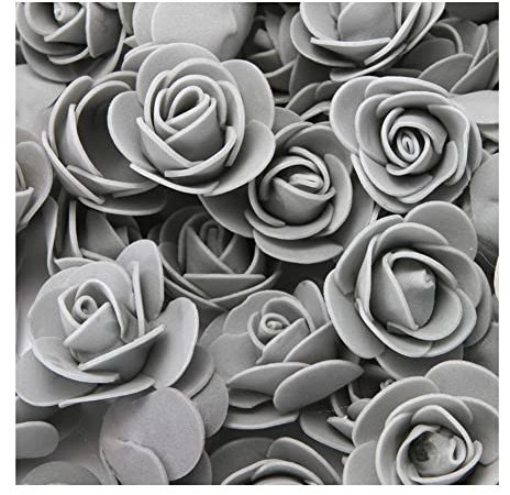 Yurosiay 500 Stück Künstliche Blumen Rosen Mini Schaumrosen Künstliche Rosenköpfe Mini Rose Deko Ohne Stiel Gefälschte Rosen Schaumrosen für DIY Rosen Bär Handwerk Brautstrauß Grau