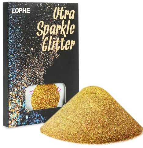 LOPHE Glitzer Gesicht, Powder Craft Festival Glitzer Accessoires, DIY Glitzerpulver Body Glitter für Haare Face Eye Nail, Make Up Körperglitzer für Halloween Karneval Festival Party(Gold)