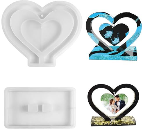 QUVBKZ Moldes Resina Epoxi Manualidades, Forma de Corazon, Molde de Silicona Geométrico Manualidades, Moldes de Fundición Resina para Hacer Jabón Velas, Personalizar Regalos