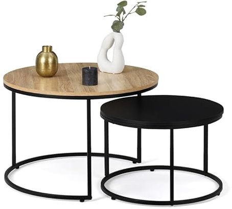 IDMarket - Lot de 2 Tables Basses gigognes Boston Rondes 54/70 Design Industriel