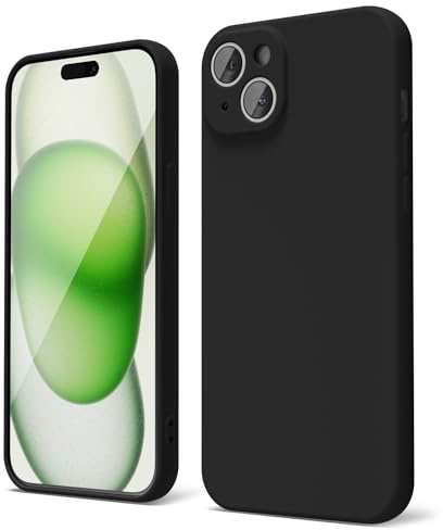 oakxco for iPhone 15 Plus Phone Case Liquid Silicone, Thin Slim Soft Rubber Gel TPU Plain Simple Cover for Women Girl Cute, Matte Solid Color, Black