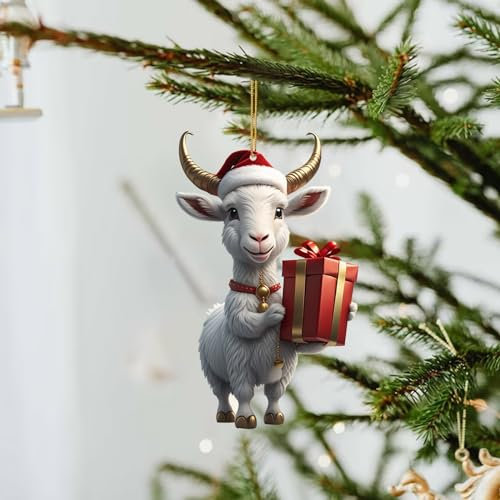 Weihnachtsdeko Weihnachten Ziege Anhänger Acryl 2D Weihnachtsziegen Baumschmuck Ziegen und Weihnachtskugeln Ornament Christbaumschmuck Weihnachtsanhänger Deko Weihnachtsschmuck (G, OneSize)