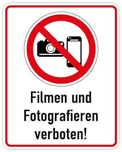 MBS-SIGNS® Aufkleber Verbot Hinweis Filmen und Fotografieren verboten Symbol Schild Folie selbstklebend | Größe wählbar Made in Germany, Größen Name: 40x30cm