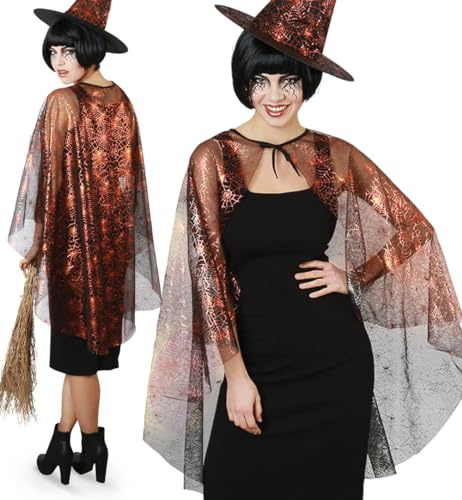 KarnevalsTeufel Spinnenumhang für Damen Spinnennetz Muster Cape Spinnenfrau Halloween Spinnenkostüm