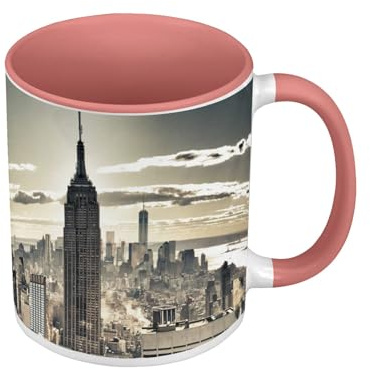 Fabulous Mug de Couleur Qualité Premium Rose - New York Manhattan Empire State Building Ville Gratte Ciel - Tasse avec anse et intérieur de couleur