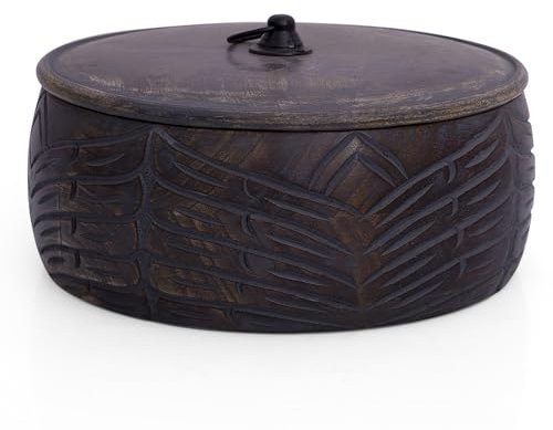 Handcrafted Wooden Mexican Tortilla Warmer Basket Indian Chapati Roti Bread Holder Box Pancake Keeper Serveware Hot Pot Casserole Dish With Lid Home Kitchen Dining Decor, Natural Brown, 23 x 9 cms