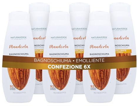 Naturaverde | Natural Beauty - Mandelschaumbad, erweichendes Duschgel, Inhaltsstoffe natürlichen Ursprungs, 6 x 750 ml