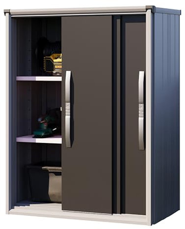 GFP Armadio da esterno in metallo 120x75x161 cm Casetta da giardino resistente alle intemperie con porta scorrevole antracite, pavimento incluso