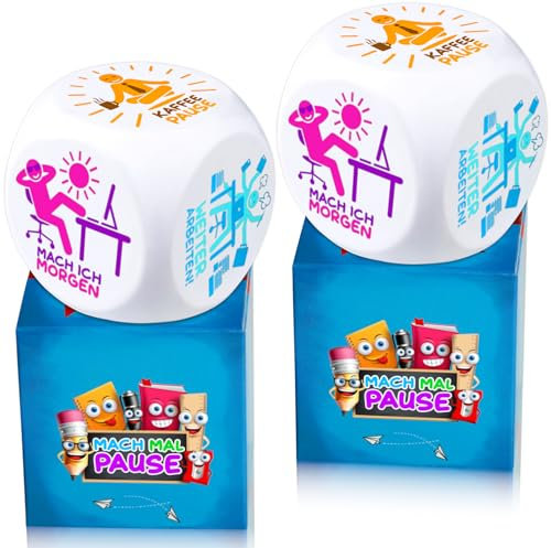 MACH MAL PAUSE® Anti Stress Würfel 2er Set - die bunten Stresswürfel mit 6 lustigen Aktionen zum Stressabbau sind das Geschenk für Kollegen Studenten Freunde - Büro Spielzeug für Mitarbeiter