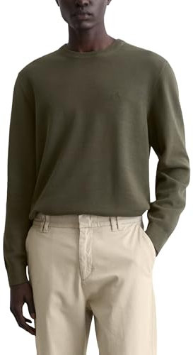 Marc O'Polo Herren Pullover aus Bio-Baumwolle mit Rundhalsausschnitt, Grün (Neverland Iron), L