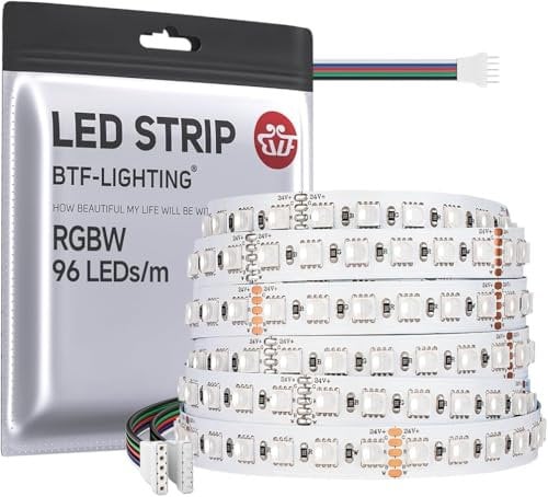 BTF-LIGHTING RGBCW LED Streifen 5050SMD RGBW 4IN1 LED-Band RGB+Kaltweiß (6000-6500K) 24V 5M 96LEDs/m 480LEDs Weiß PCB IP30 NICHT wasserdicht für Innenbeleuchtung (nur LED Streifen)