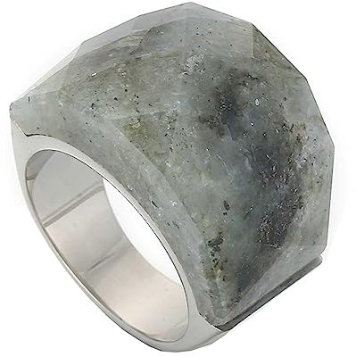 Bihsilin Ring Edelstahl Damen, Ringe Personalisiert Breit mit Dunkelgrau Stein Siegelring Hochzeit Ring Nickelfrei für Frauen Silber Gr.52 (16.6)