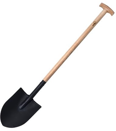 siwitec Gartenspaten rund SG-320 mit Holzstiel für weiche, steinarme Böden | ergonomischer Spaten mit Eschestiel und Stahlblatt | Länge: 118 cm | Garten | Gärtnerspaten