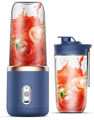 Hagmoo Portable milkshake and smoothie mixer, mini juice mixer 400ml personal mixer cup cordless rechargeable, travel fruit and vegetable juicer cup with 6 blades (Blue)