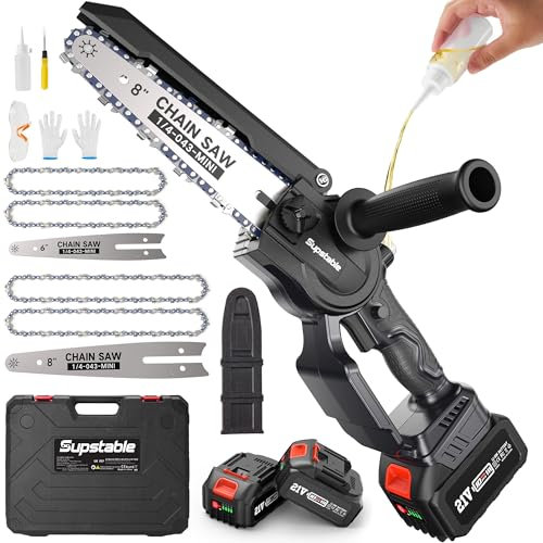 Mini Chainsaw Cordless 8 Inch & 6 Inch, Supstable 8000mAh Chain Saw Battery Powered,Hand Held Portable Wood Pruning Saw for Garden Courtyard Tree Trimming Cutting