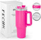 FECBK 1,2L Kaffeebecher to Go Thermobecher Doppelwandig Edelstahl Vakuumisoliert Auslaufsicher Trinkbecher mit Deckel und Strohhalm 40 oz Tumbler Cup, Spülmaschinenfest, Fuchsia