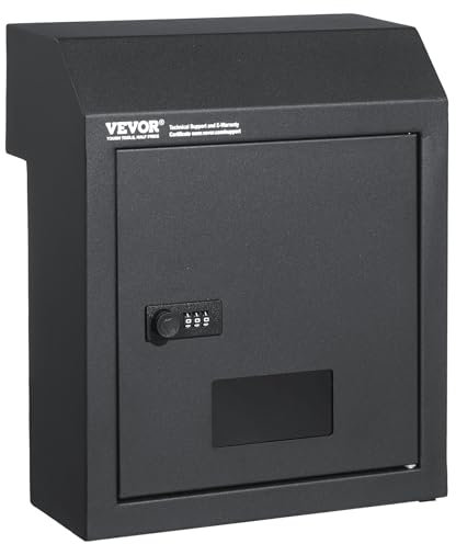 VEVOR Einbau-Türbriefkasten, 305 x 155 x 360 mm, Briefkasten für die Türdurchführung, 43 mm, robuster Stahl, Zahlencode-Schloss für Briefe, Schlüssel, Zuhause, Büro, Dunkelgrau