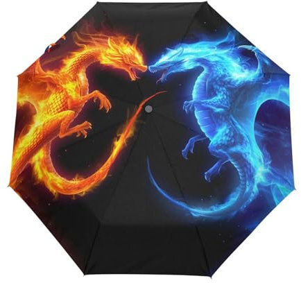 Cartoon Drachen Dinosaurier Tier Regenschirm Taschenschirm Kinder Jungen Mädchen UV-Schutz Auf-Zu Automatik Umbrella Verstärkt Winddichte Zusammenklappbar