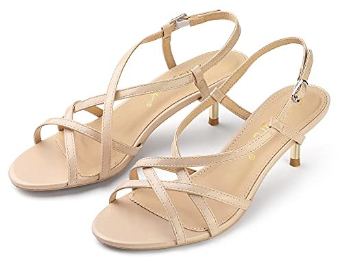 Allegra K Women's Slingback Strappy Kitten Heel Heels Sandals Beige 6 UK/Label Size 8 US
