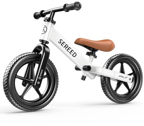 SEREED Toddler Balance Bike 2 Year Old, No Pedal Kids Toy Bike for 2-5 Years Old, Tool-Free Adjustment, Gift for 2-3 Boys Girls, Customize Plate with 3pcs Stickers (White)