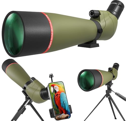 asika 20-60 x 80 kikarsikten för fågelskådning, BAK4 vattentät tubkikare för målskytte, vilda djurstittande vandring, camping, HD-spotter omfattning med stativ smartphonehållare och bärväska